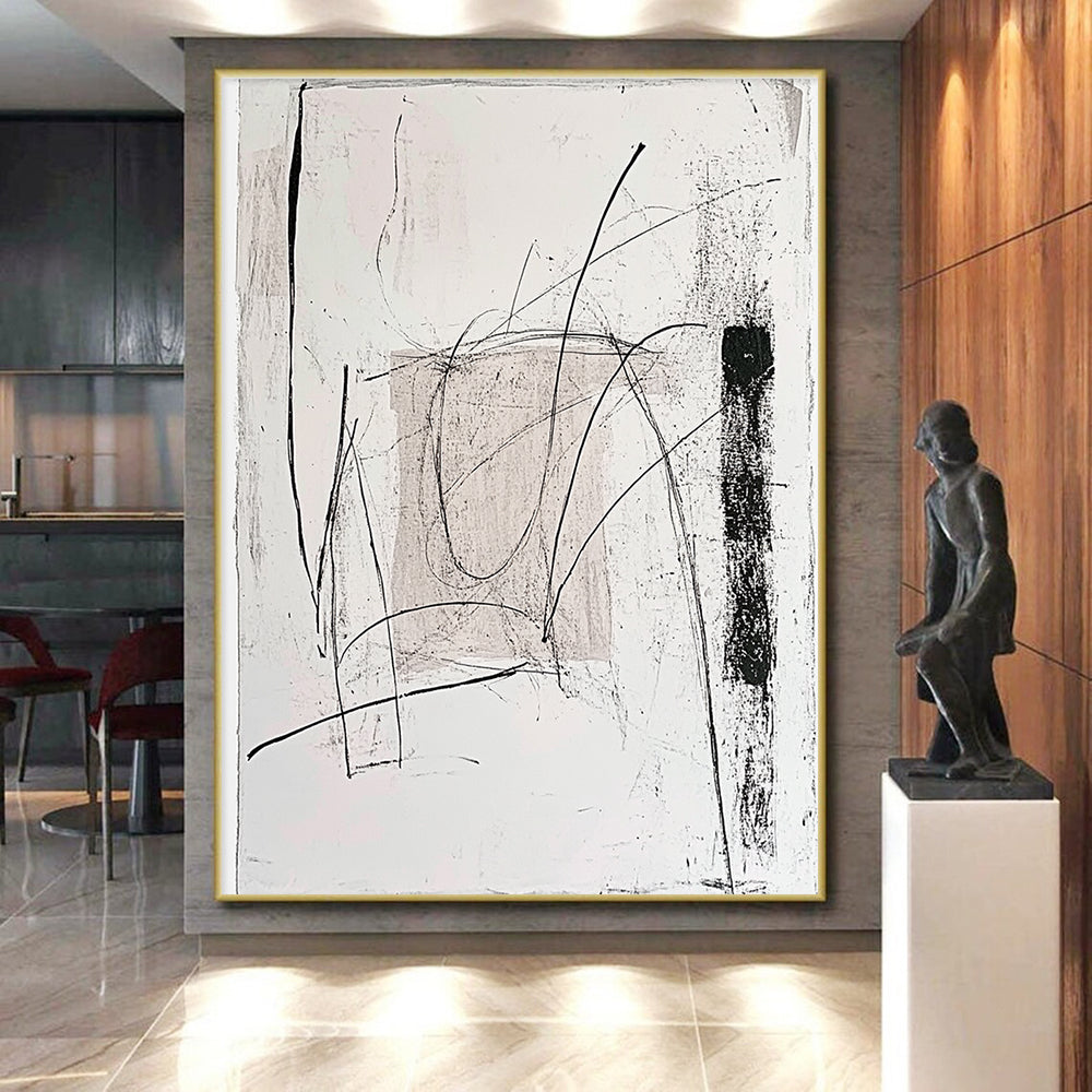 Black and White Line Abstract Painting with Dynamic Strokes GER097