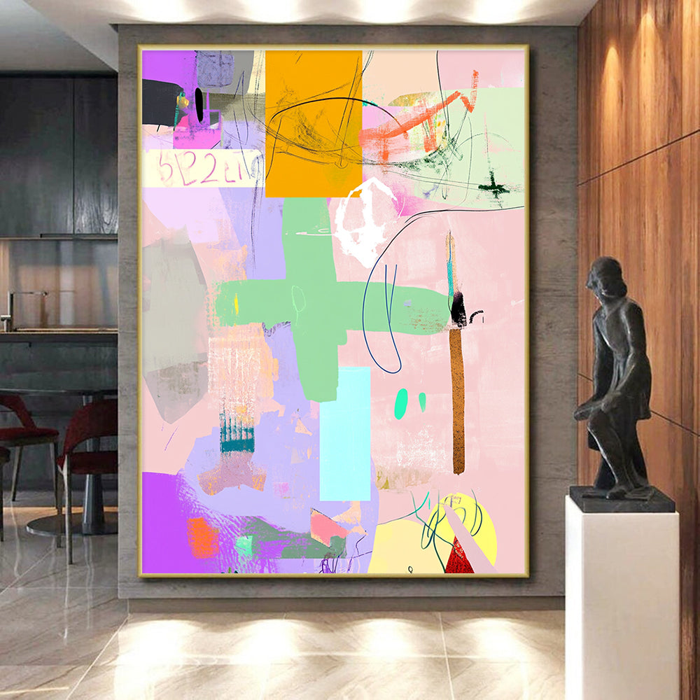 Playful Mixed Media Abstract Collage with Diverse Colors GER209