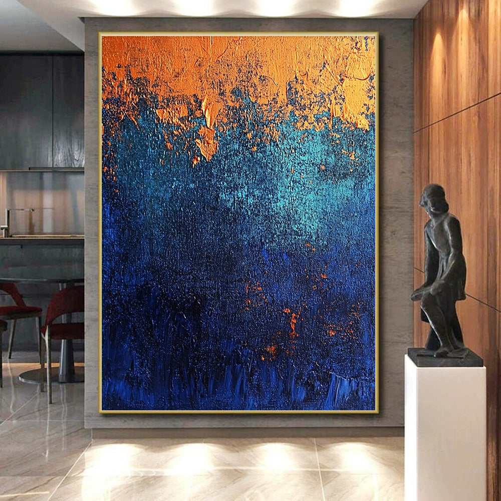 Blue Orange Abstract Painting with Textured Layers GER709