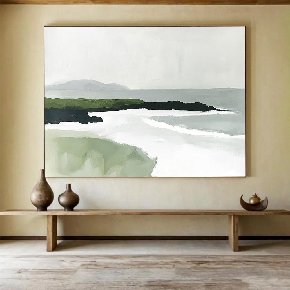 Minimalist Coastal Landscape Abstract Painting with Earthy and Neutral Tones DYP336