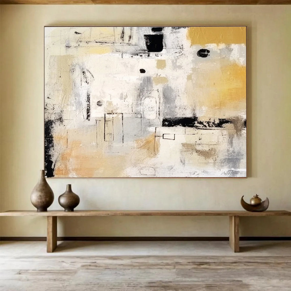 Beige Grey Black Abstract Geometric Painting THY060