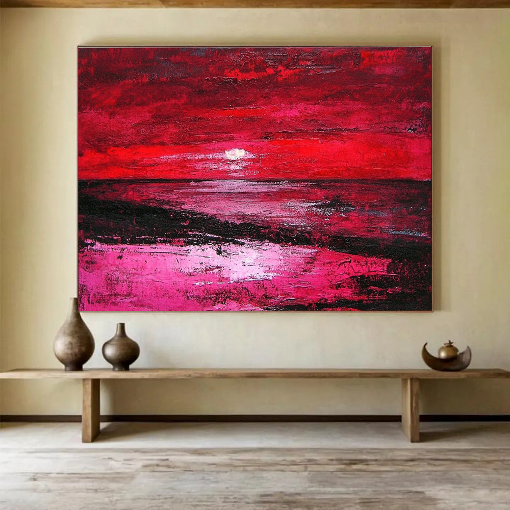 Red Sunset Abstract Landscape Painting with Dramatic Hues DYP432