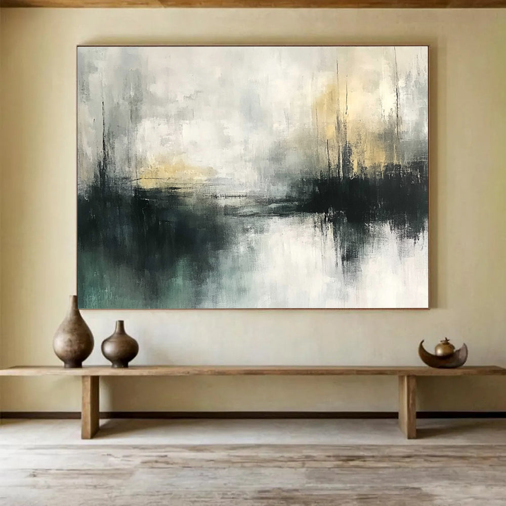 Muted Landscape Abstract Painting with Gray and Beige Tones DYP355