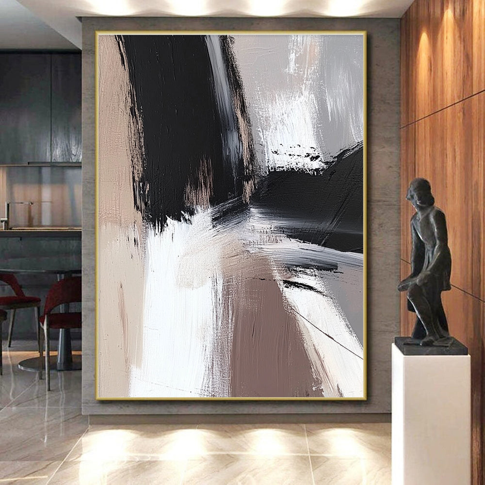 Black Beige and Gray Abstract Painting with Subtle Transitions GER504