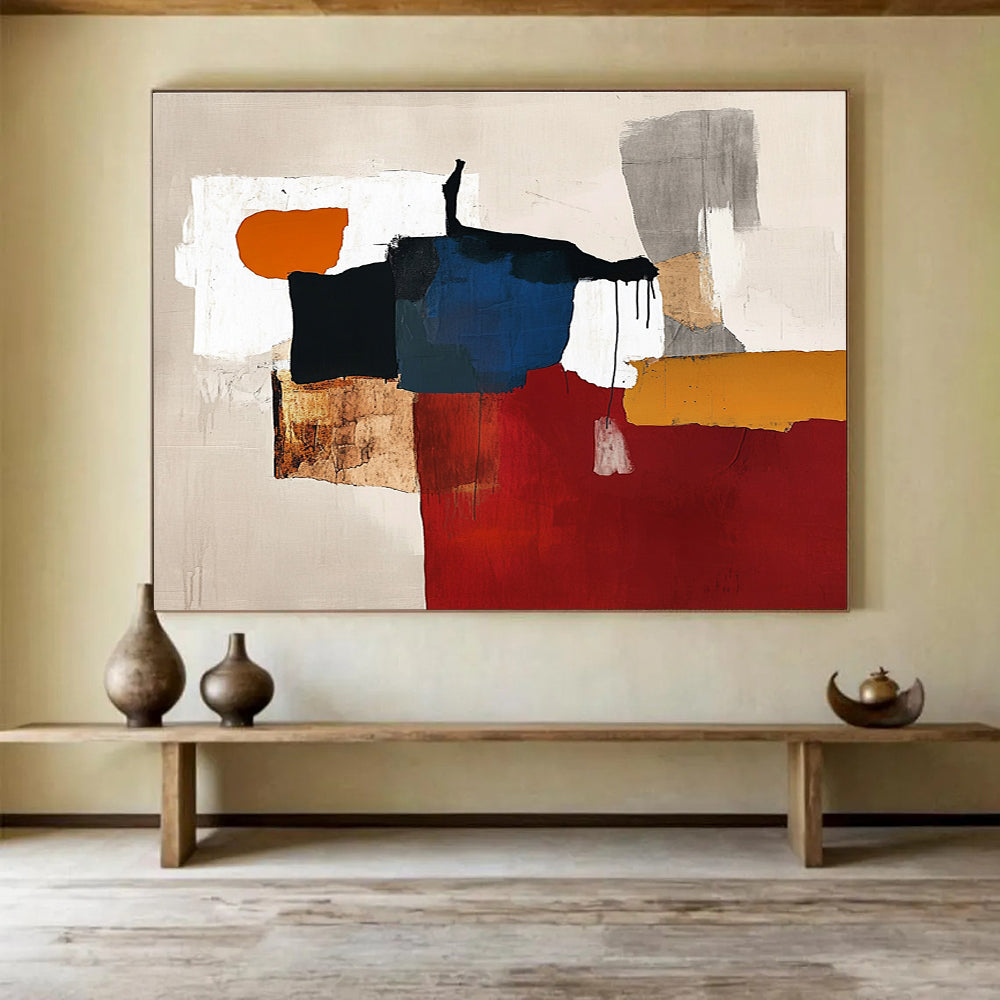 Mixed Color Block Abstract Painting with Eclectic Shapes DYP487