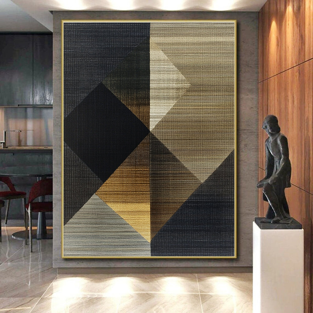 Geometric Abstract Art with Gold, Black, and Brown Textures GER263