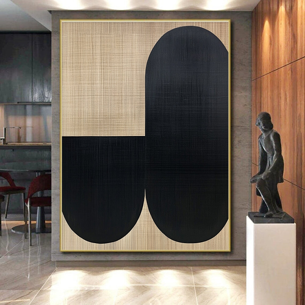 Beige Black Oval Forms Abstract Painting GER838