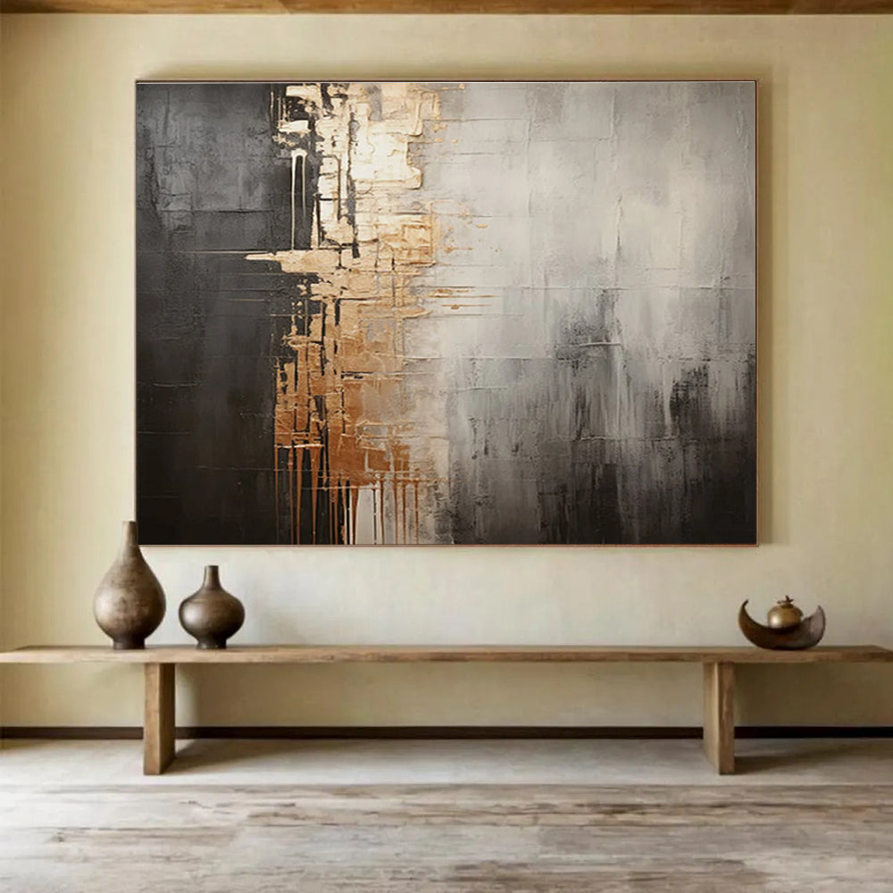 Gray and Gold Abstract Painting with Modern Design THY319