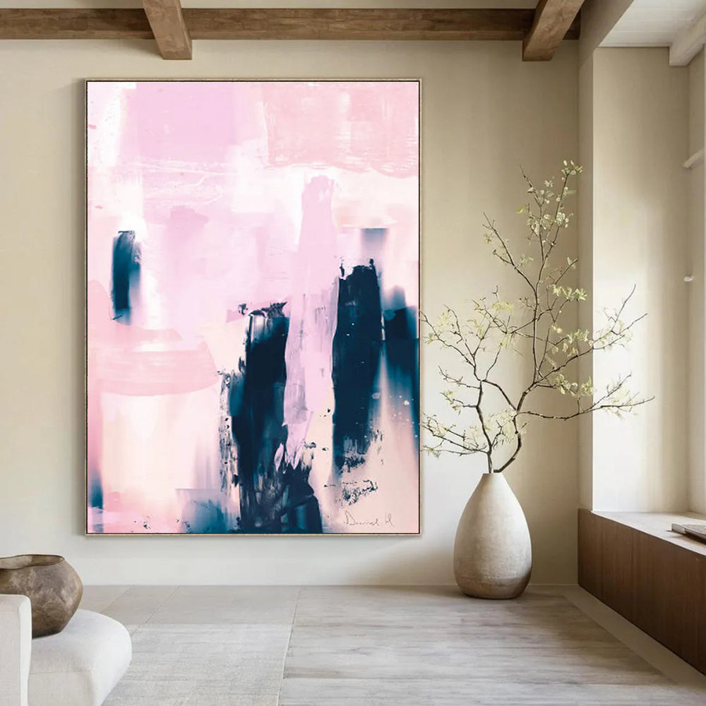 Pink and Blue Abstract with Bold Forms Painting ADGE179