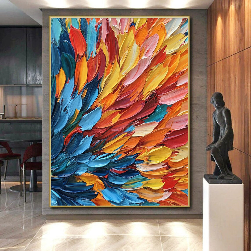 Colorful Feather - like Abstract Painting with Textured Brushwork GER083