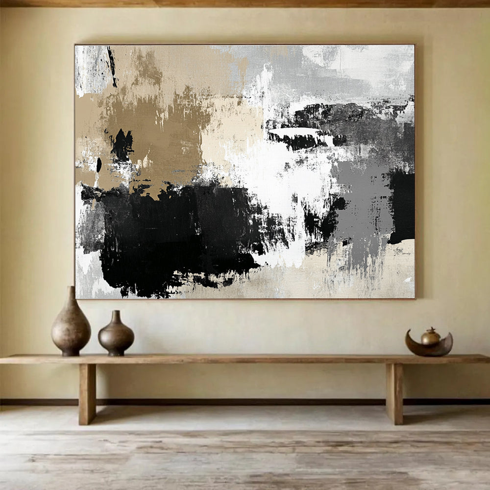 Beige and Black Abstract Strokes Painting DYP097