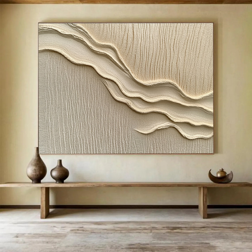 Beige Textured Waves Abstract Painting with Layered Patterns DYP610