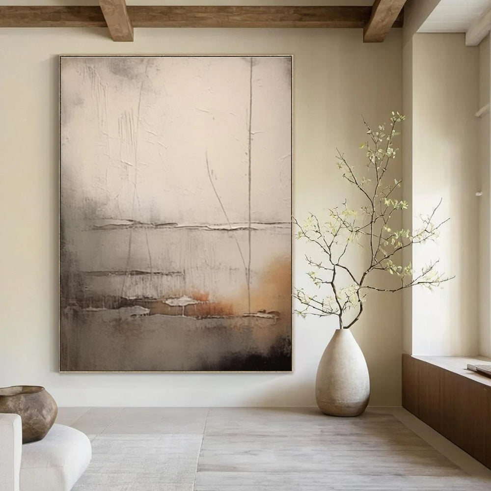 Minimalist Gray Abstract Painting with Delicate Lines ADGE442