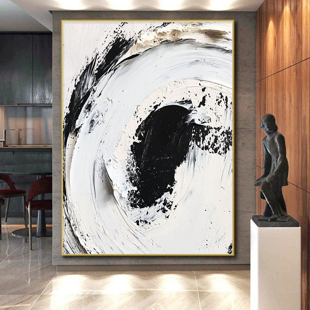 Black and White Textured Abstract Painting with Thick Palette Knife Work GER507