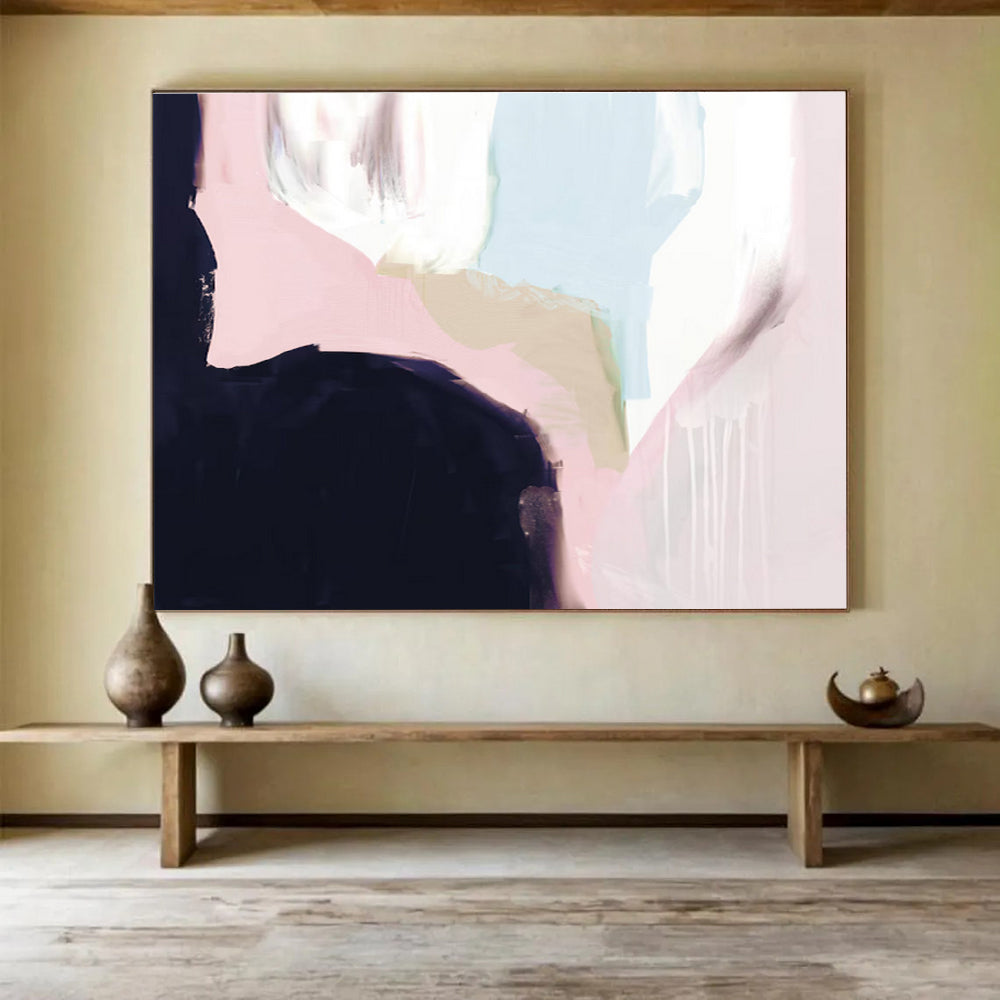 Soft - hued Abstract Painting with Pink and Light Blue Tones THY132