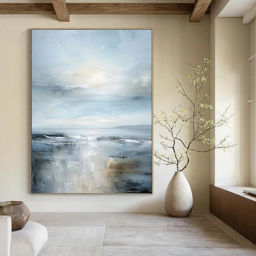 Light Blue and Gray Sea - themed Abstract Painting for Serene Spaces ADGE059