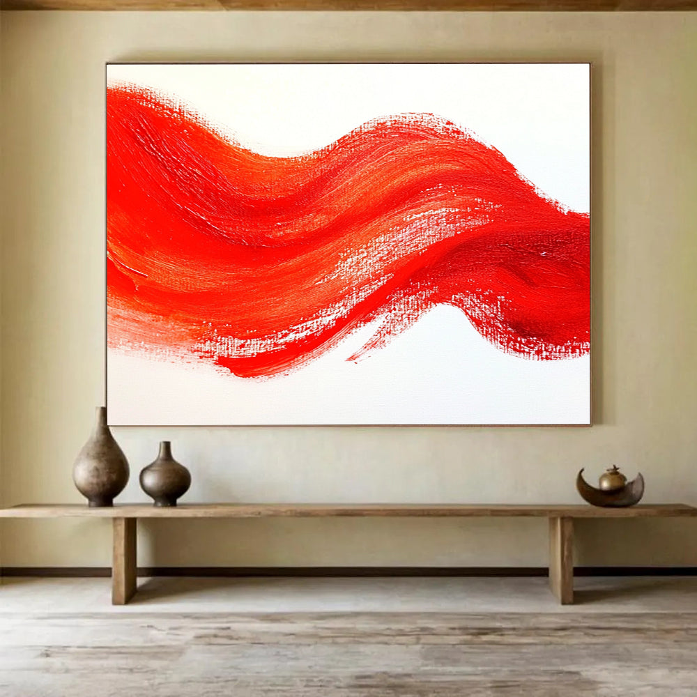Red Wave Abstract Painting with Bold Red Strokes DYP606