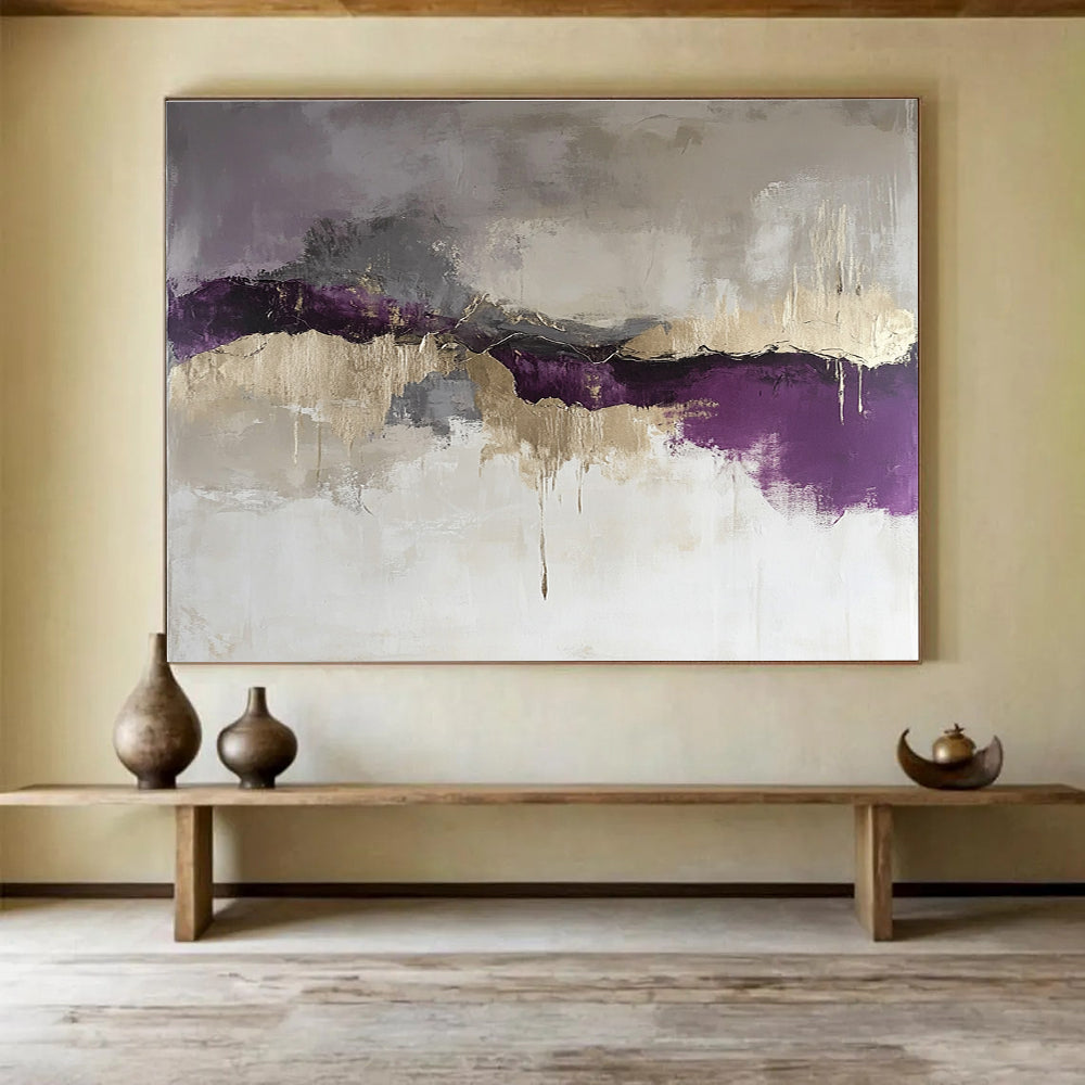 Purple and Gold Abstract Flow Painting DYP474