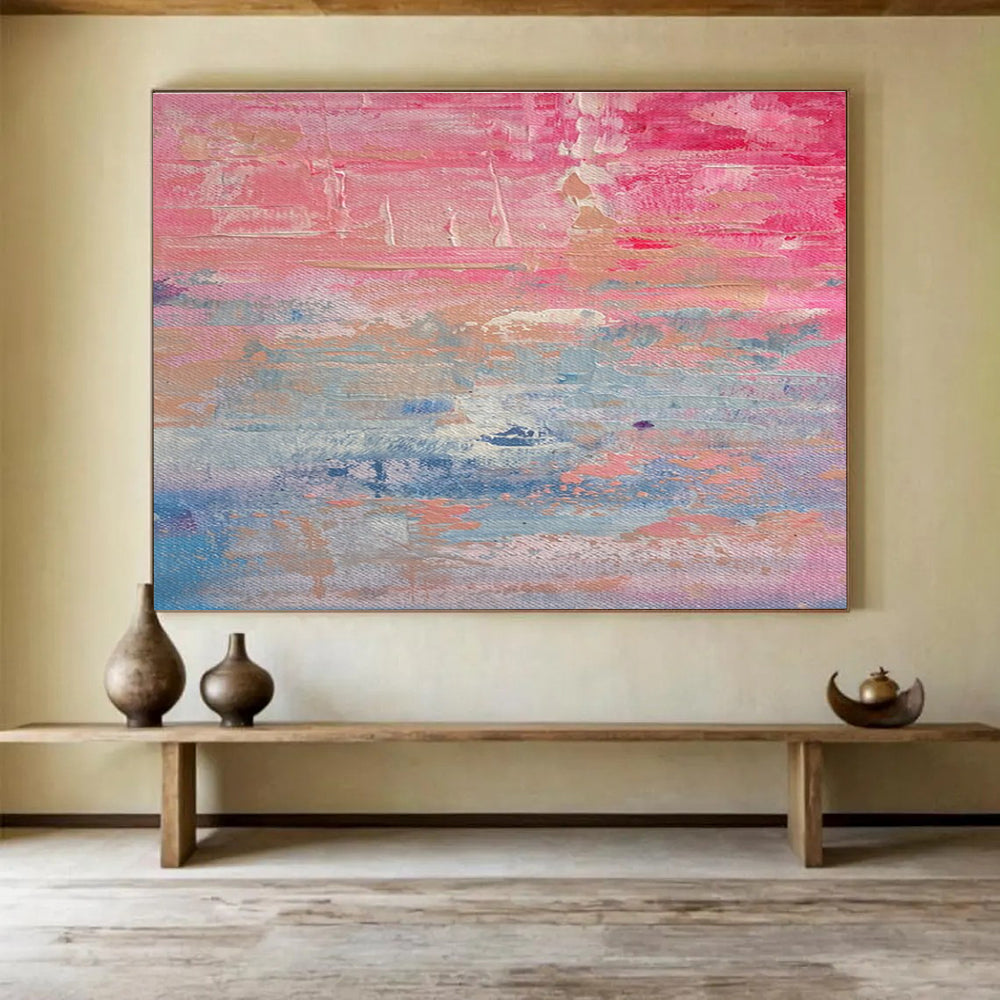 Pink Blue Abstract Painting with Soft, Romantic Atmosphere THY386