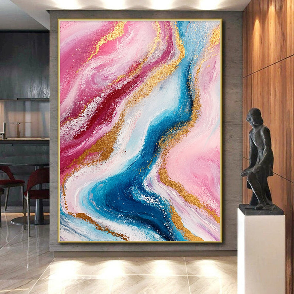 Pink and Gold Marble - Inspired Abstract Painting with Flowing Colors GER259