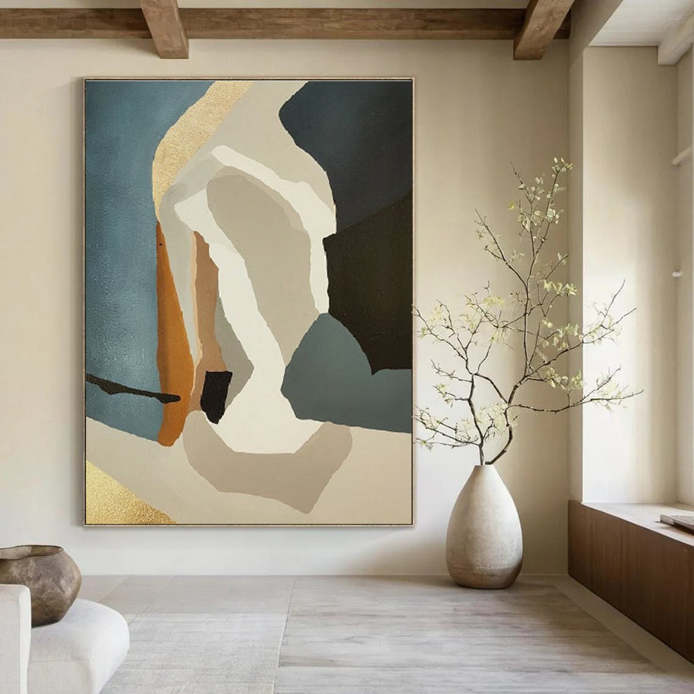 Geometric Shapes in Earth Tones with Gold Accents Abstract Painting ADGE145
