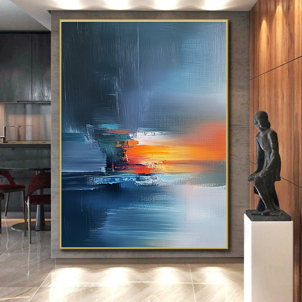Blue and Orange Abstract Painting with Coastal Vibes GER472