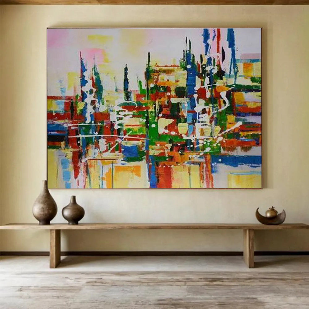 Vibrant Cityscape Abstract Painting with Multicolor Urban Energy THY285