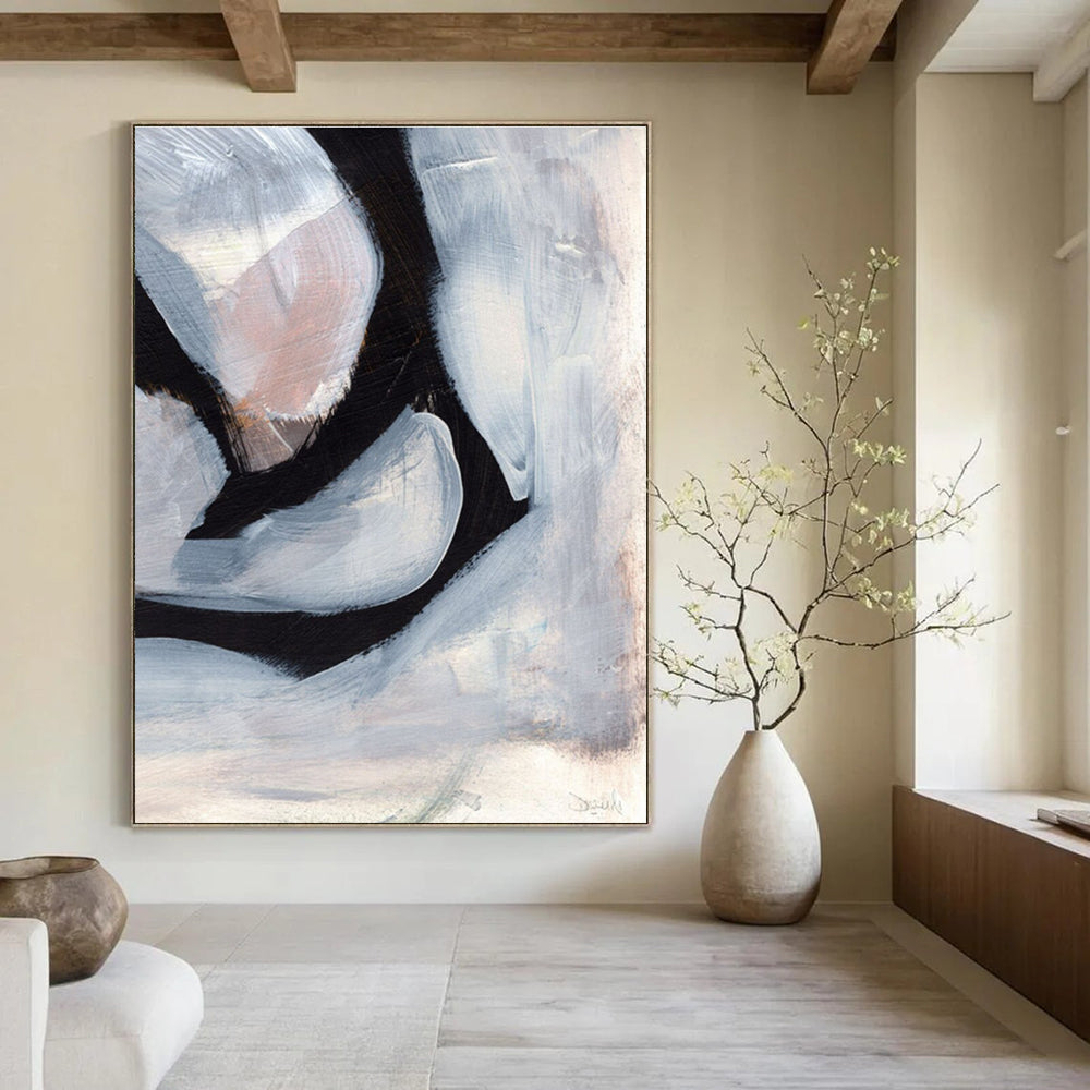 Gray and Black Layered Shapes Abstract Painting ADGE228