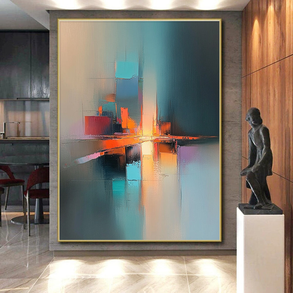 Colorful Cityscape Abstract Painting with Reflective Elements GER185