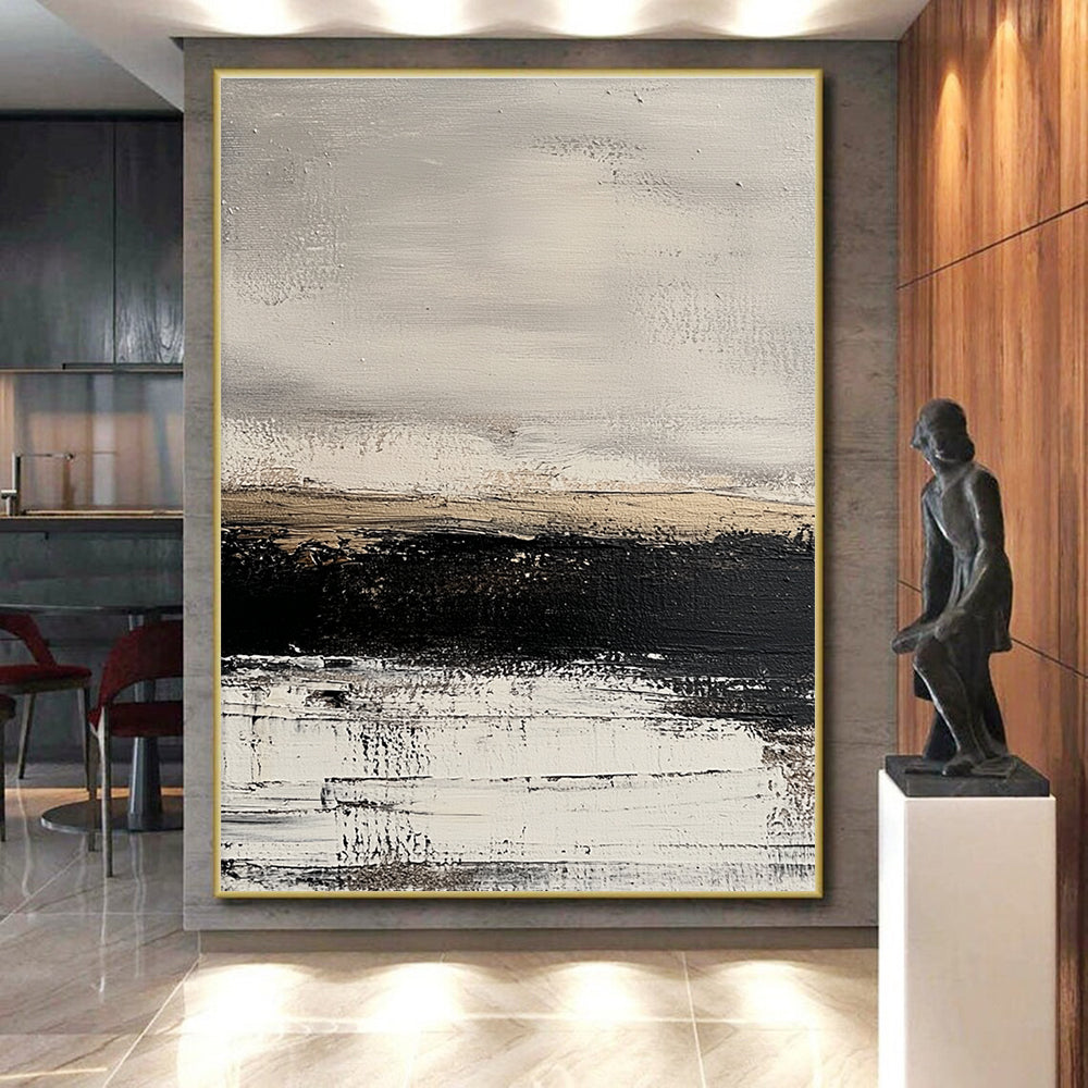 Monochromatic Landscape Abstract with Gray Beige and Black GER344