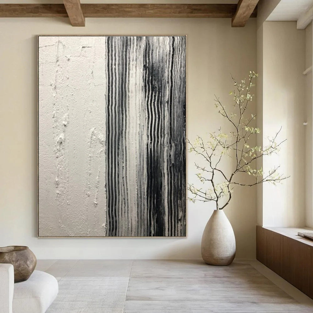 Black and White Striped Textured Abstract Painting ADGE382