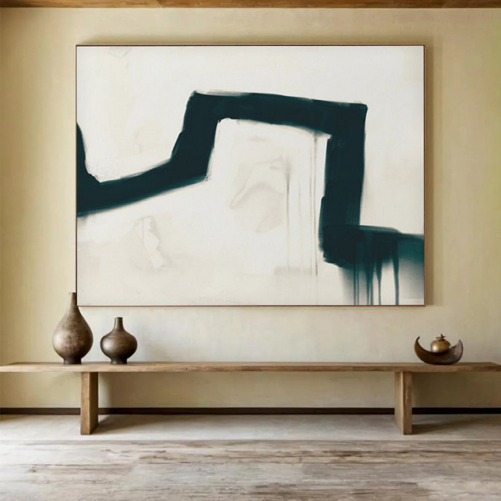 Black and White Drip Abstract Painting with Bold Strokes THY115