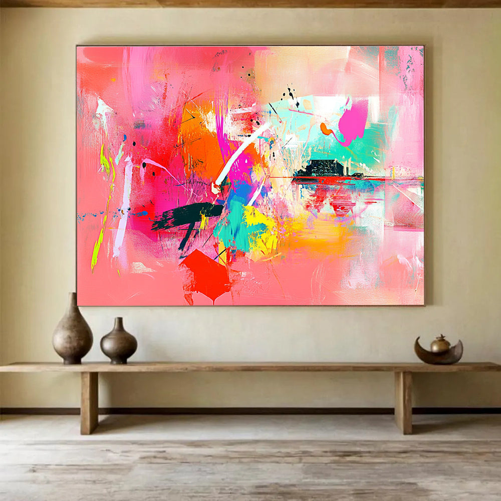 Pink - Based Colorful Abstract Painting with Vivid Hues DYP126