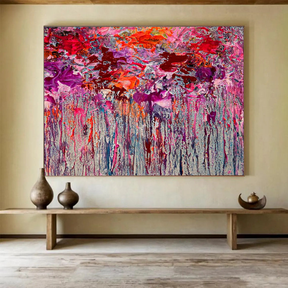 Pink Purple Abstract Painting with Dripping Color Effects THY351