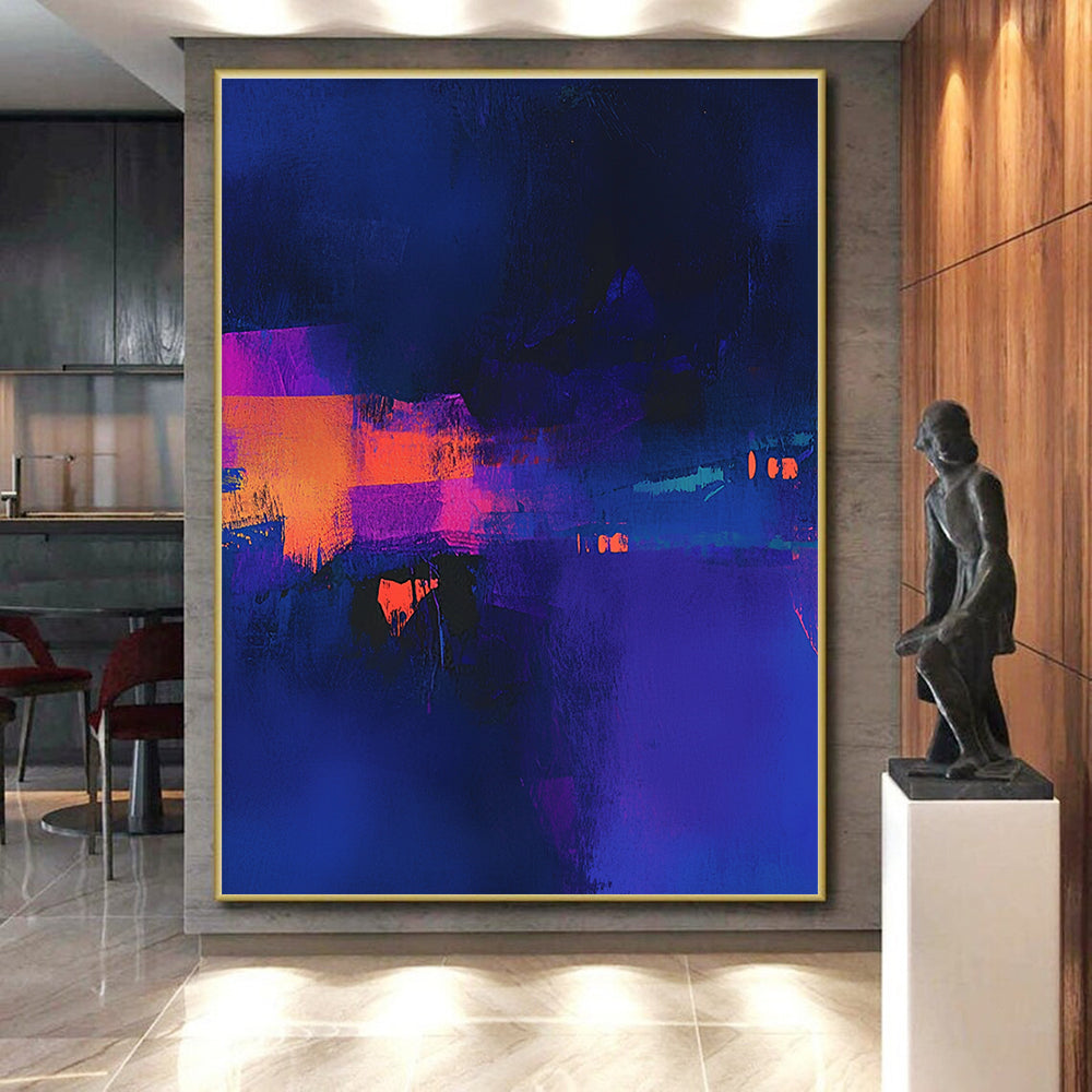 Blue Purple Orange Abstract Painting with Dark Background GER747