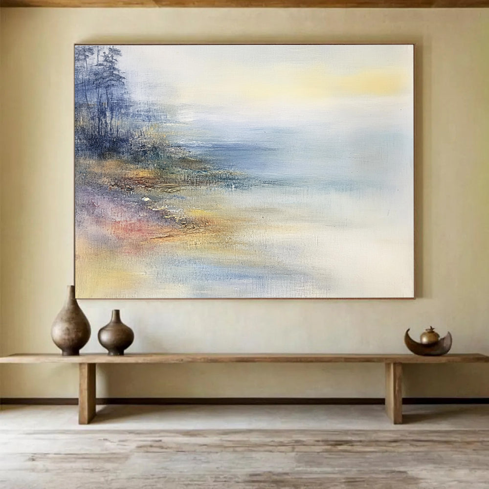 Misty Coastal Abstract Painting with Soft Hues DYP269