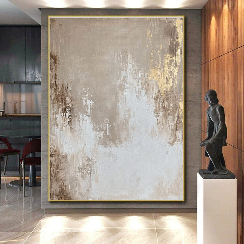 Beige and Gold Abstract Painting with Subtle Glimmers GER123