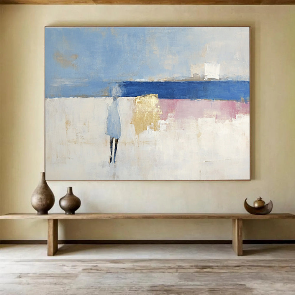 Figure on Beach Abstract Painting with Soft Color Palette DYP186