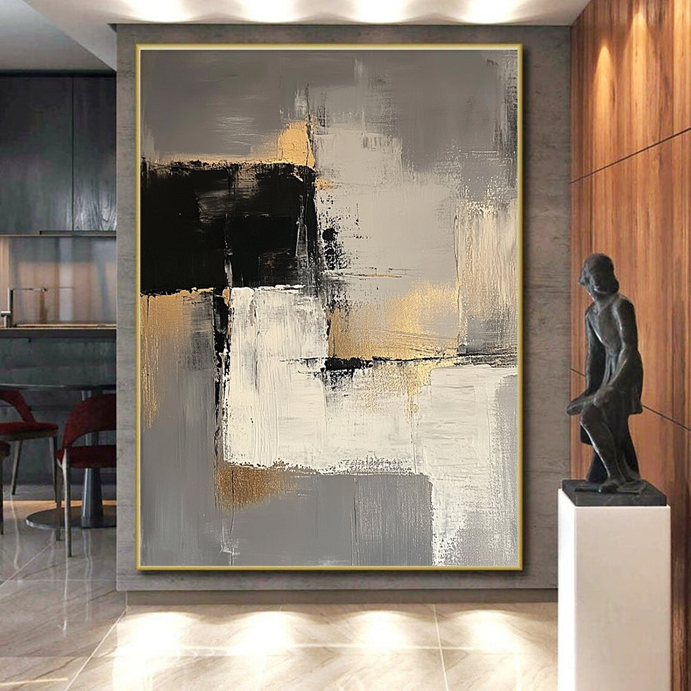 Gray Gold and Black Abstract Painting with Subtle Textures GER688