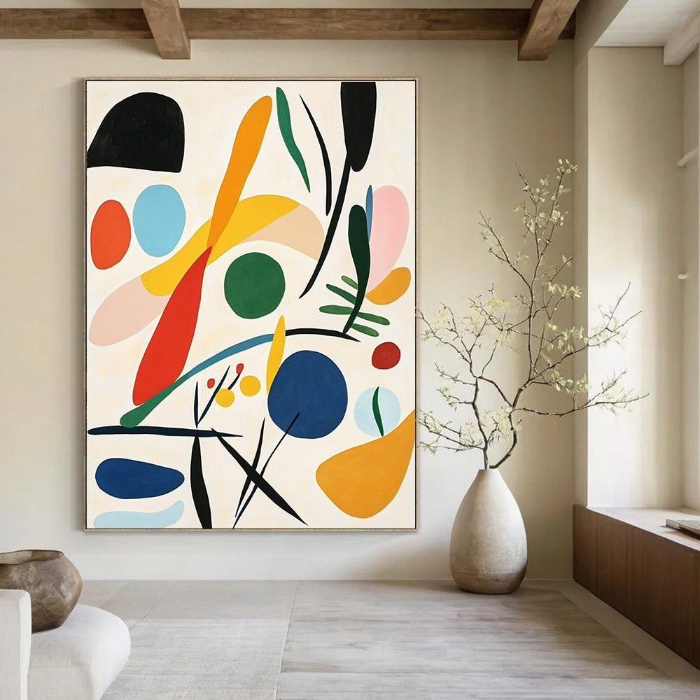 Vibrant abstract artwork featuring soft color blending and organic forms inspired by Matisse perfect for any modern decor.STSC1244