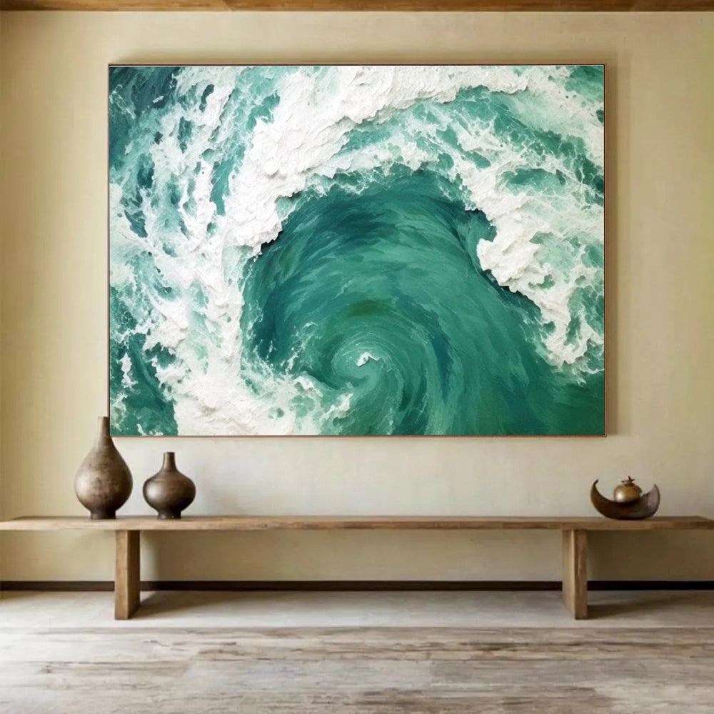 Turquoise White Ocean Swirl Abstract Painting THY063
