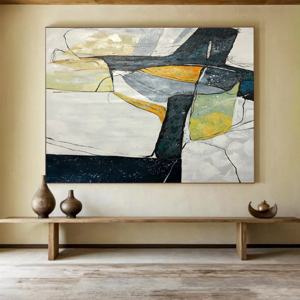 Black Yellow Geometric Abstract Painting THY037