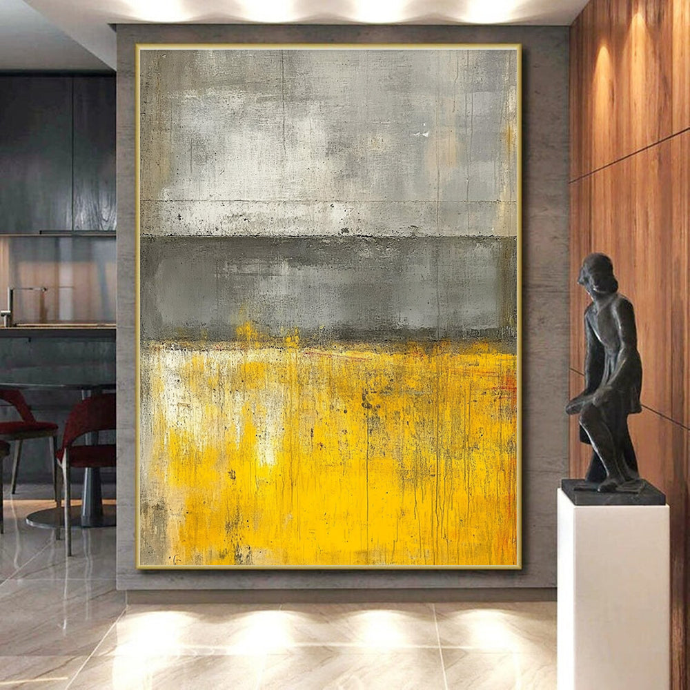 Gray and Yellow Abstract Painting with Subtle Gradients GER541