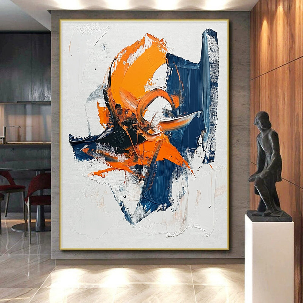 Orange and Blue Abstract Painting with Thick Textures GER445