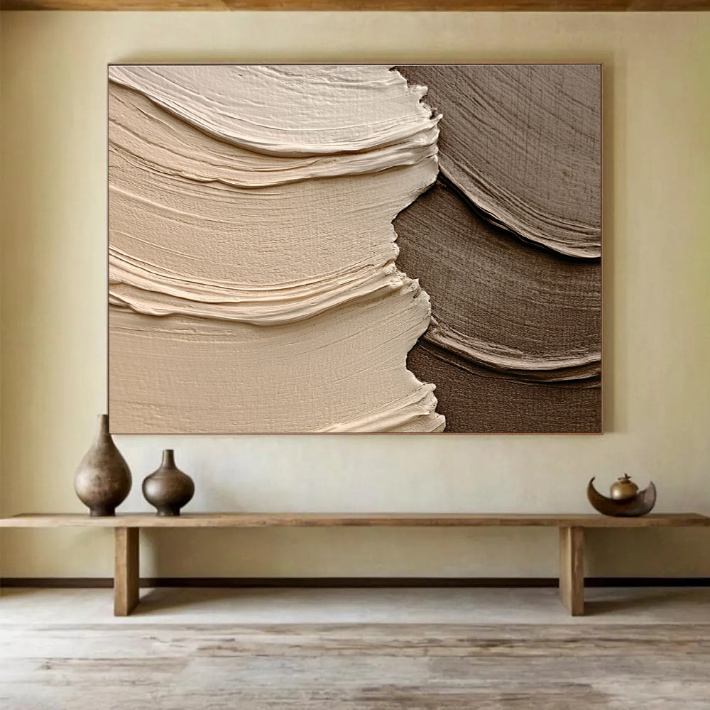 Beige Brown Textured - Rippled Shapes Abstract Painting DYP041