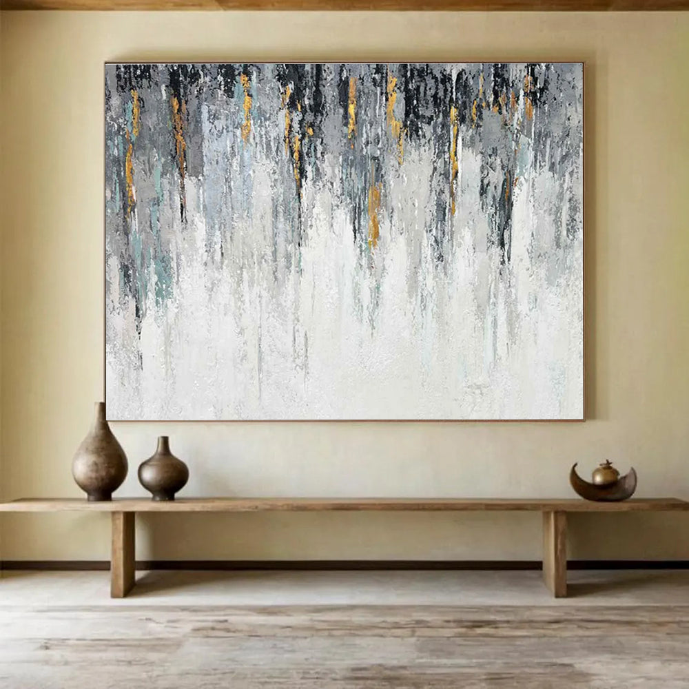 Gold Accent Abstract Painting with Grey and White Tones THY277