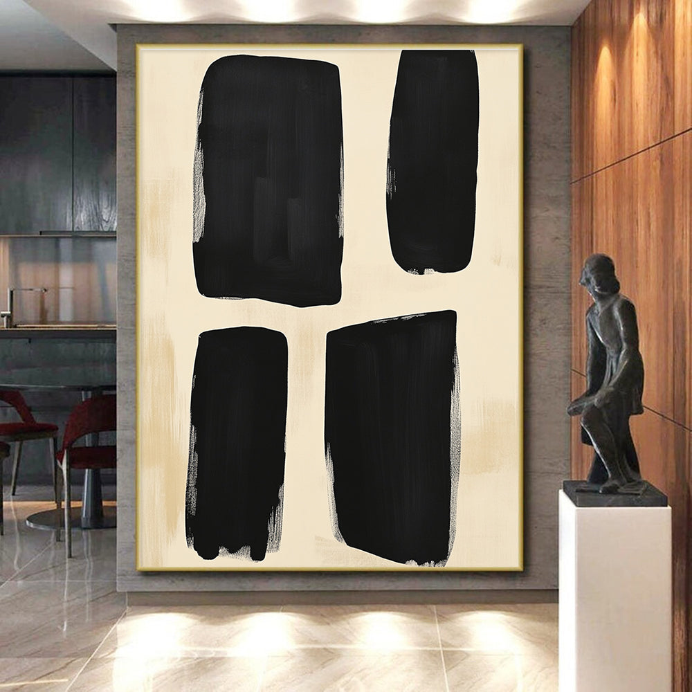 Black Beige Rectangular Forms Abstract Painting GER829