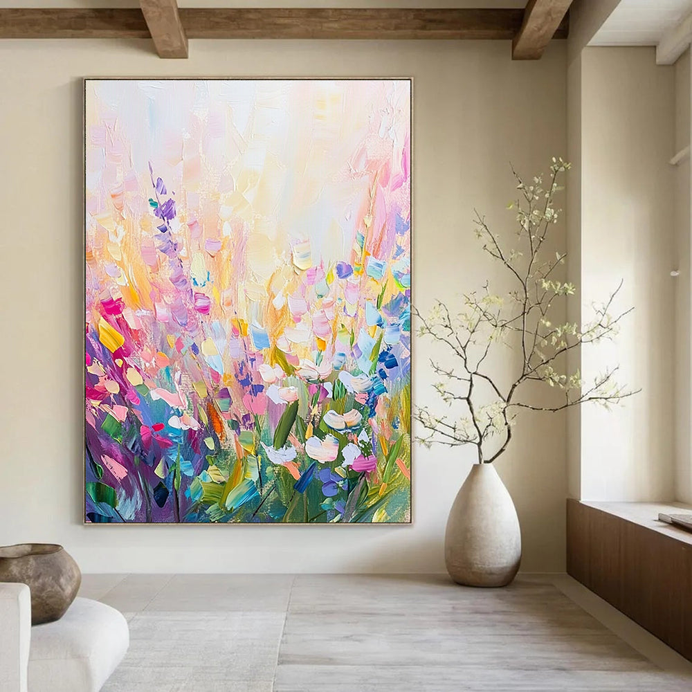 Abstract painting featuring colorful wildflowers in a vibrant dreamy style showcasing the beauty of nature and artistic expression.STSC1286