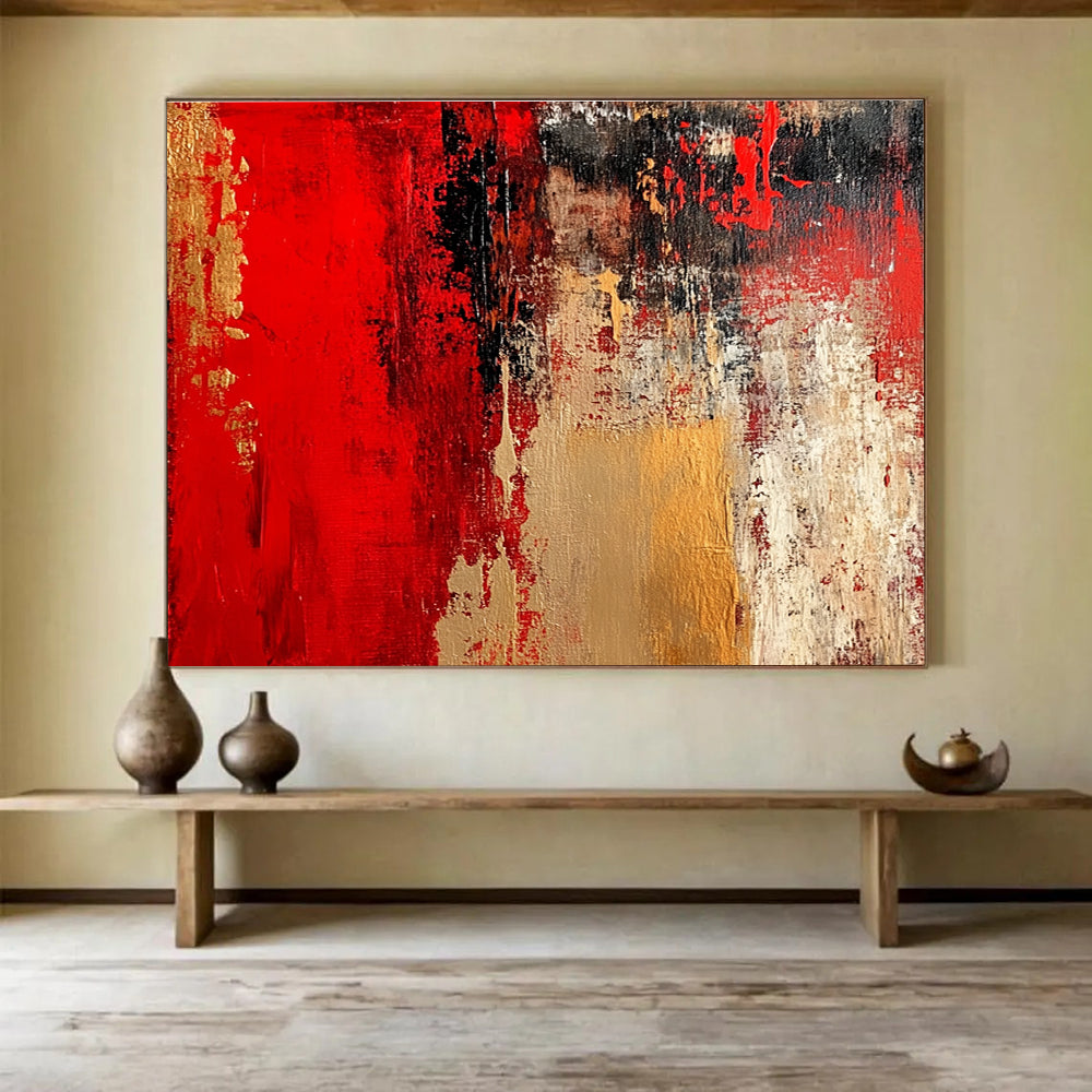 Red Gold Abstract Textures Painting with Bold Color Layers DYP431