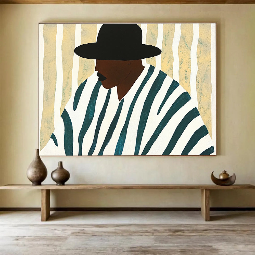 Stylized Portrait Abstract Painting with Black White and Teal DYP557